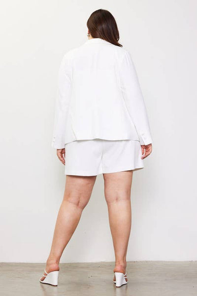 Plus Size Slanted Pocket Long Sleeve Blazer