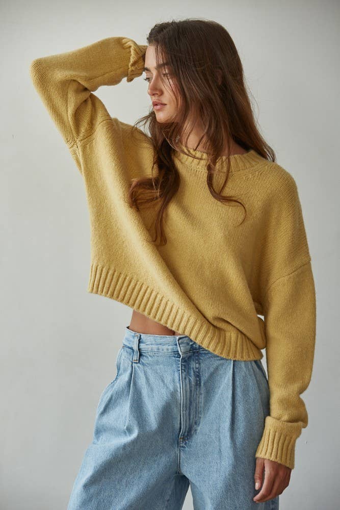Knit Sweater Crew Neck Long Sleeve Pullover Top