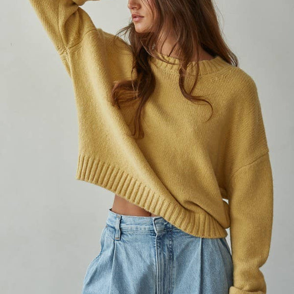 Knit Sweater Crew Neck Long Sleeve Pullover Top