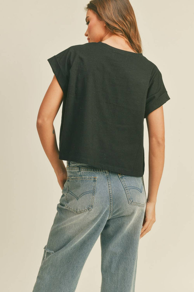 Round Neck Cuffed Sleeve