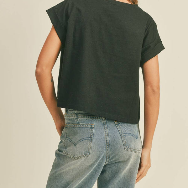 Round Neck Cuffed Sleeve