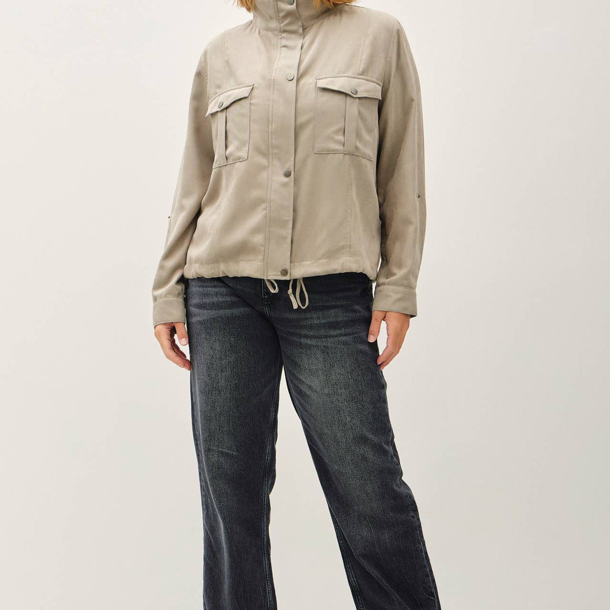 Cropped Utility Zipper Safari Jacket-Curvy
