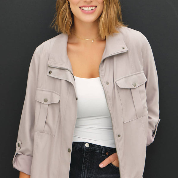 Cropped Utility Zipper Safari Jacket-Curvy