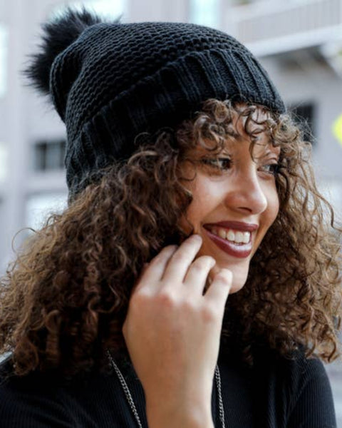 Sherpa Lined Pom Beanie Hat - womens accessories