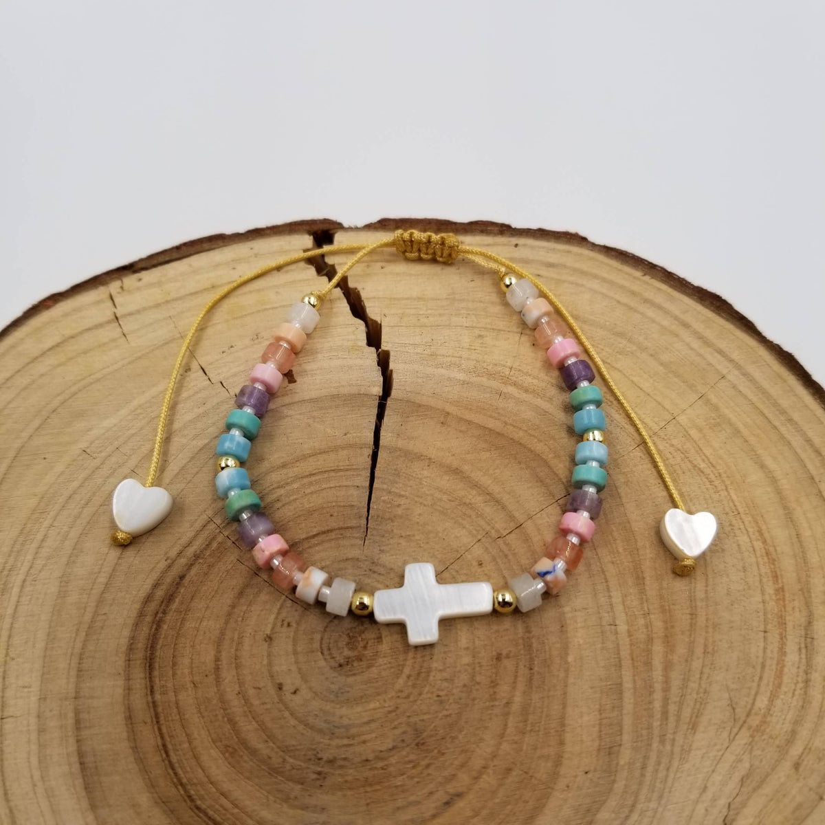 Natural Stone Cross Jesus Bracelet