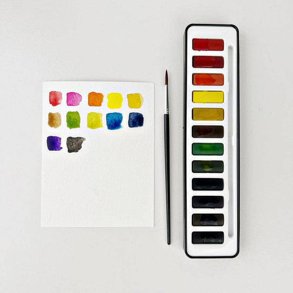 Watercolor paint set with brush by Emily lex studio