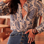 Bohemia Ethnic Floral Print Ruffle Neck Blouse