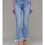 Medium Wash Clean Frayed Hem Stretch Crop Flare- Hidden