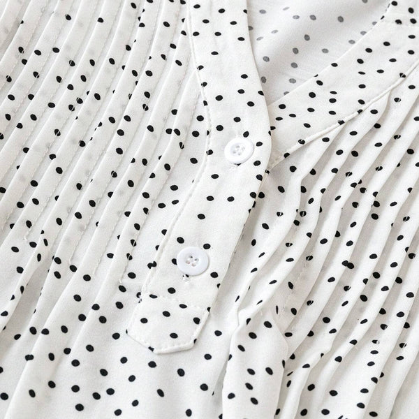 Flirty V-Neck Ruffled Sleeves Polka Dot Blouse