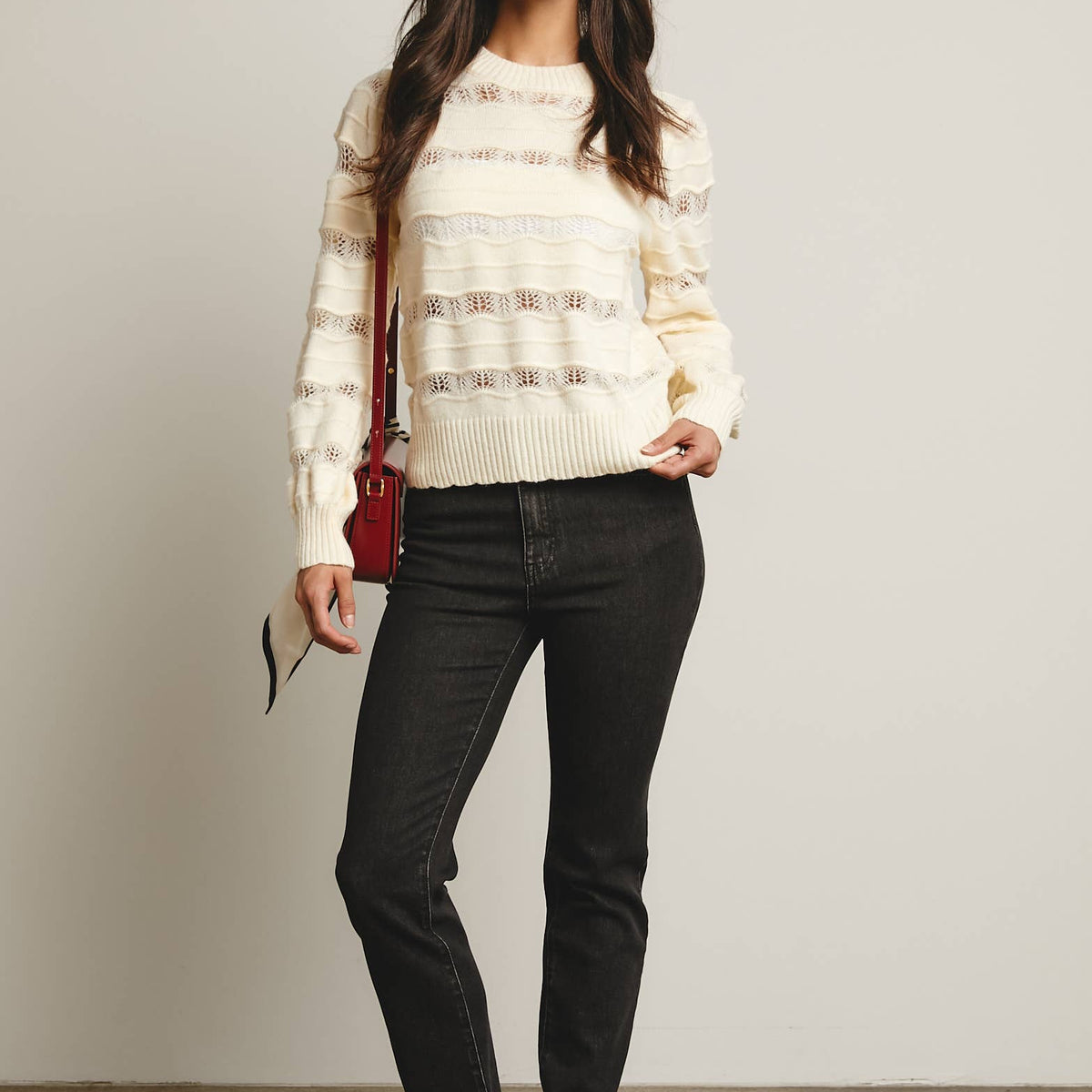 Olivia Pointelle Stripe Knit Pullover