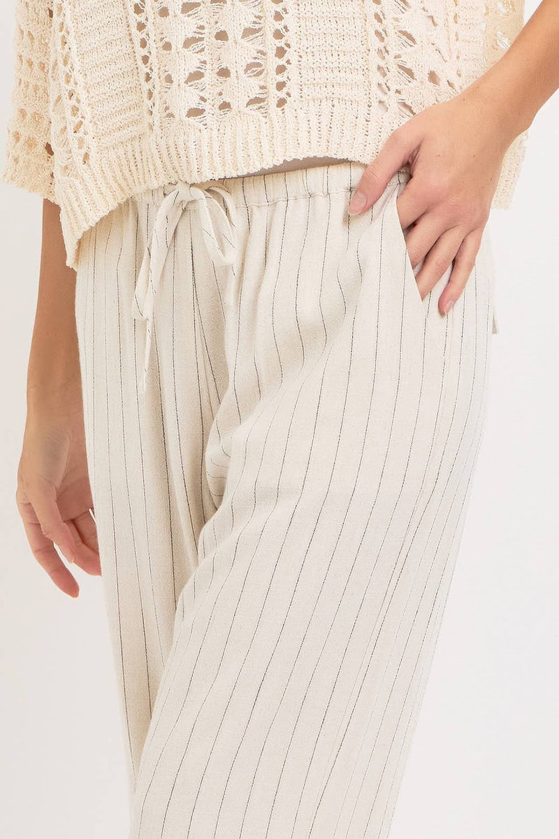 Linen Blend Striped Pull on Pants