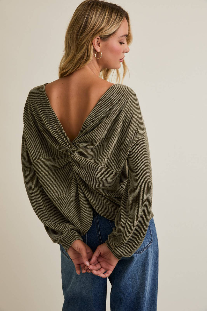 Back Twist Long Sleeve Sweater