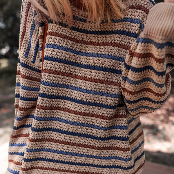 Striped Knitted Drop Shoulder Crew Neck Sweater