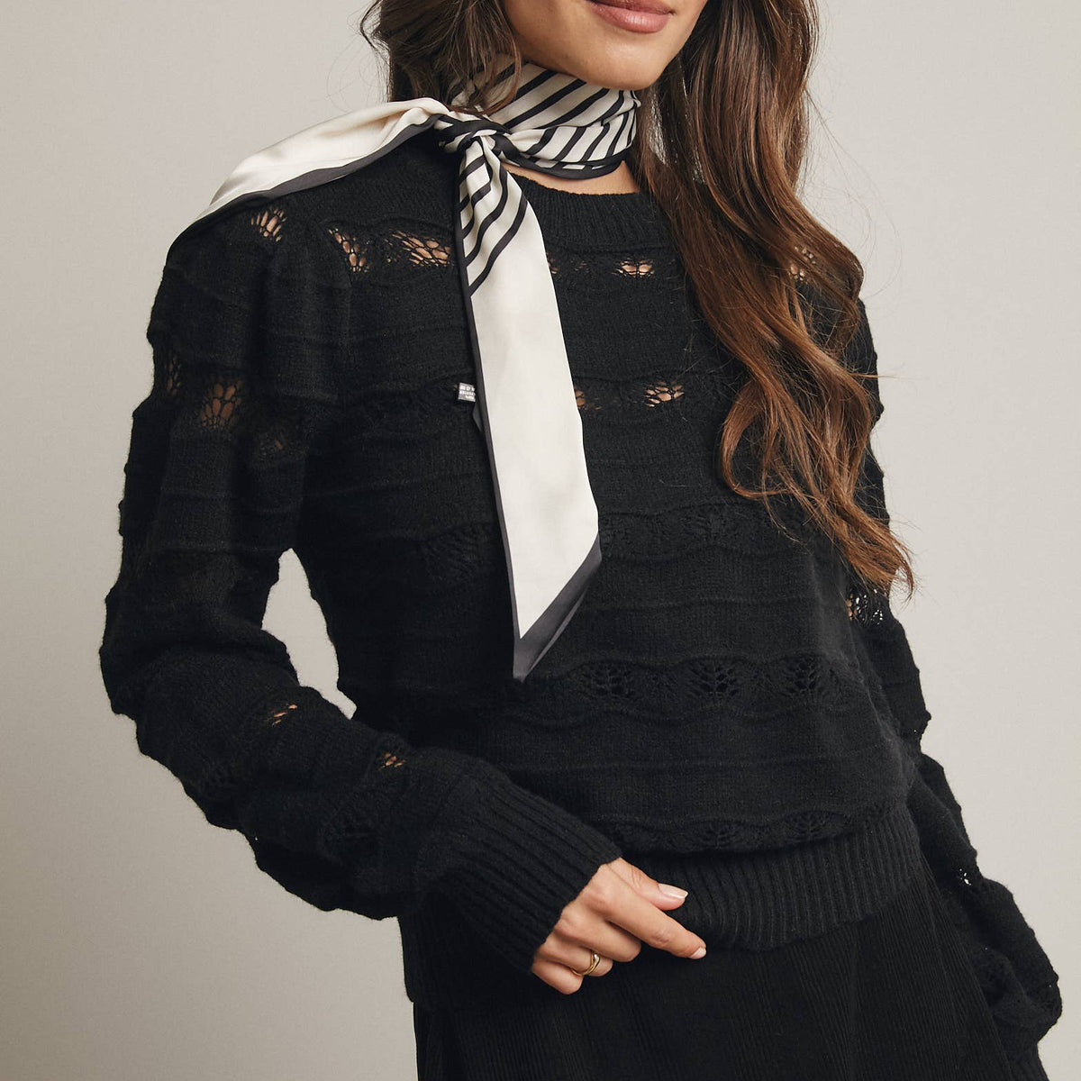 Olivia Pointelle Stripe Knit Pullover