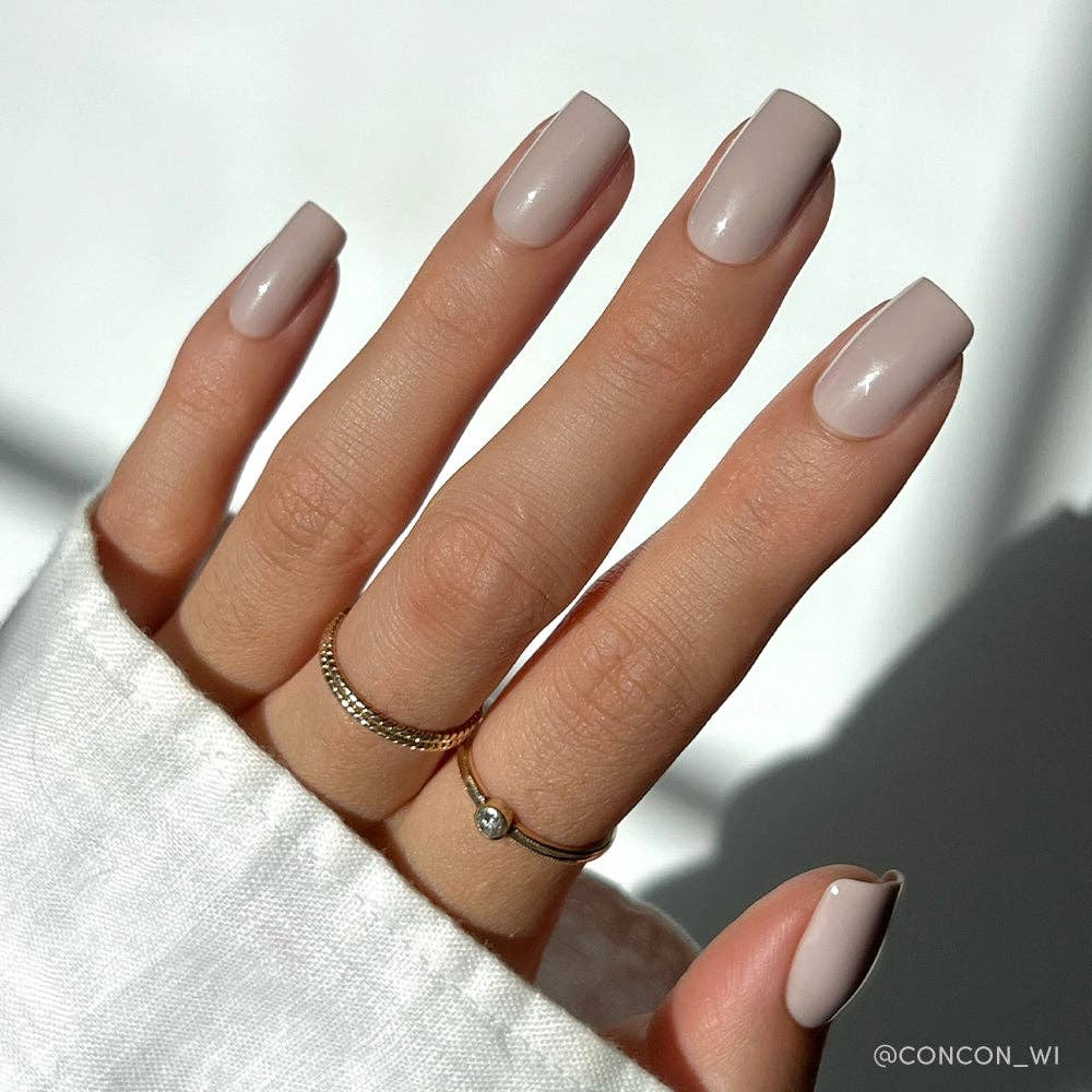 Glamnetic - Bare Bliss Press-On Nails | Medium Square Grey Nude Opaque Nails