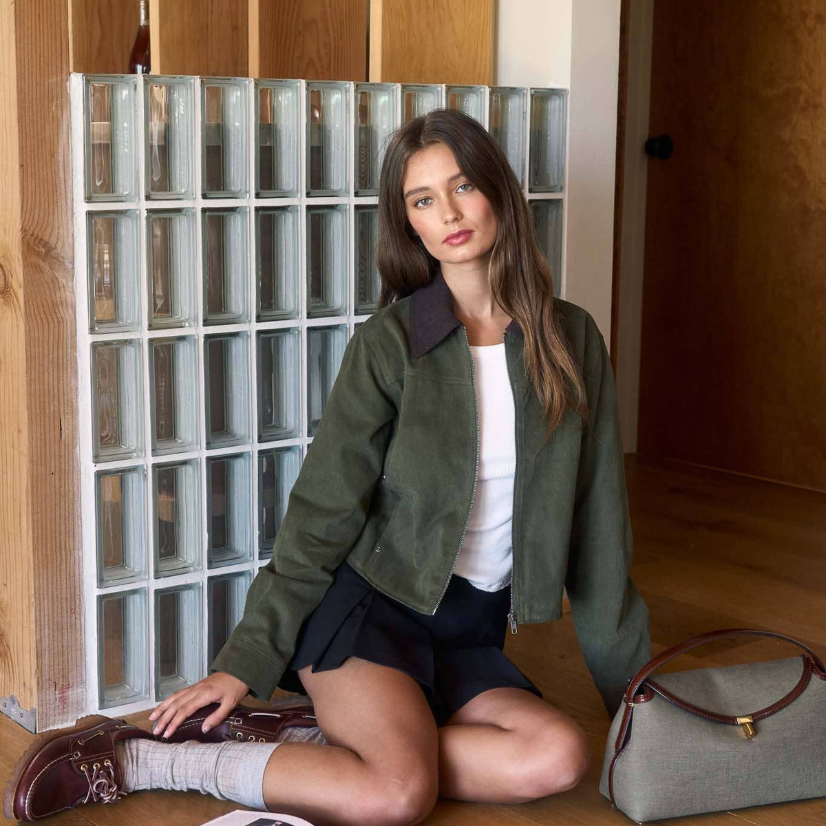 Corduroy Collar Zip-up Jacket