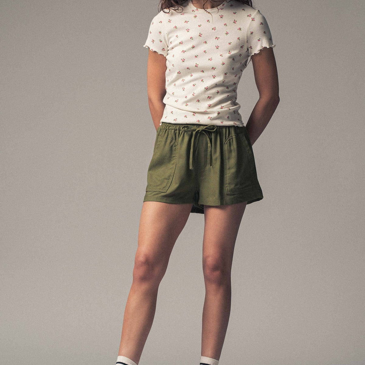 Smocked Waist Linen Blend Shorts