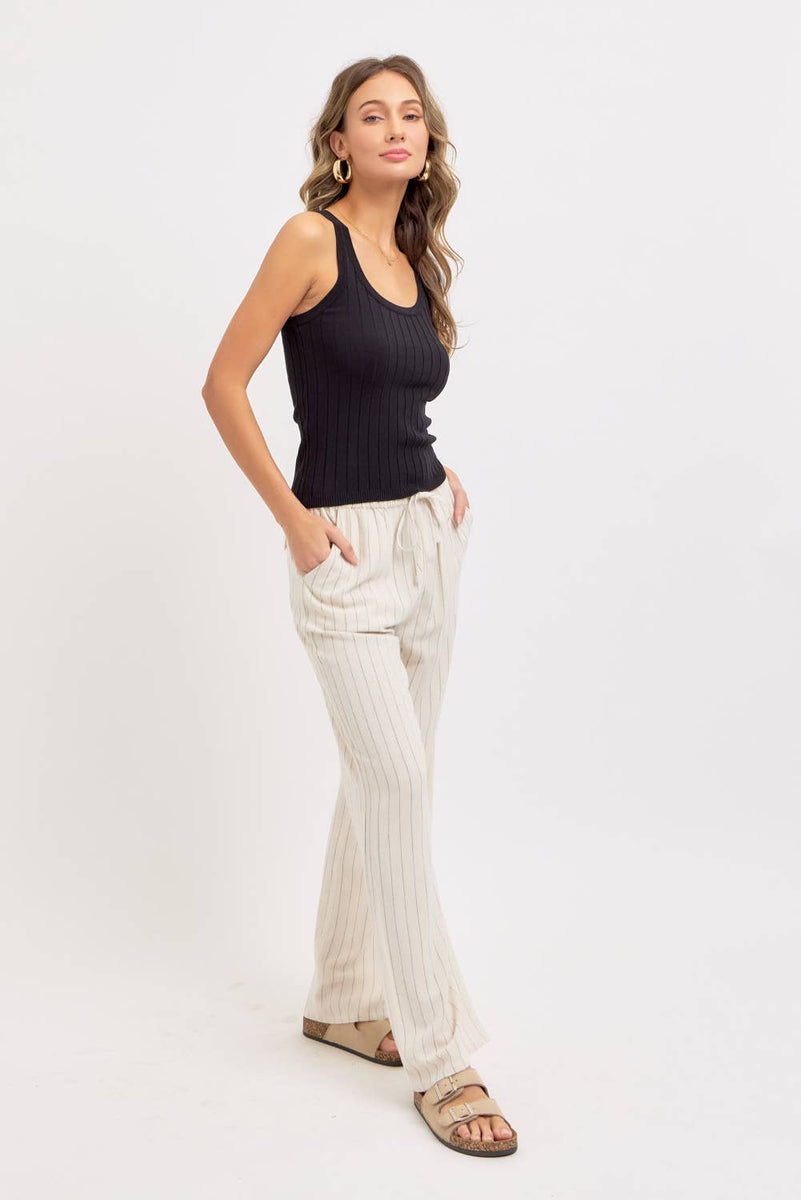 Linen Blend Striped Pull on Pants