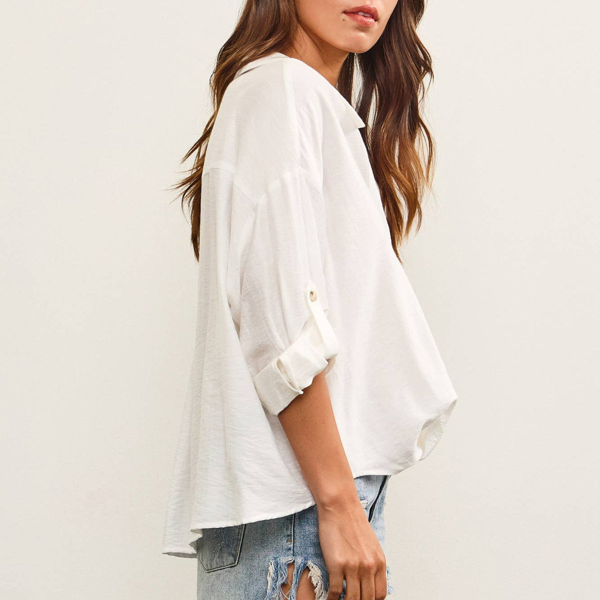 V-Neck Knotted Button Up