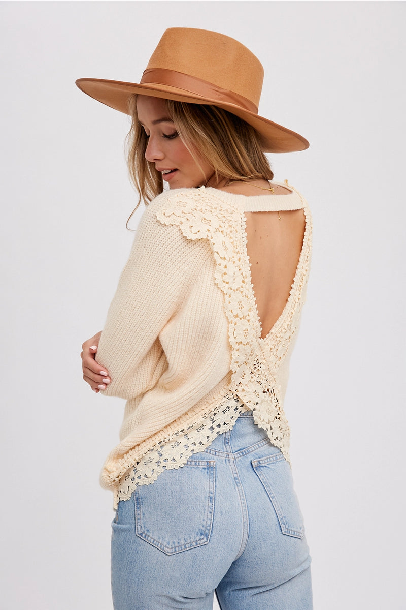 Crochet Lace Cross Back Pullover