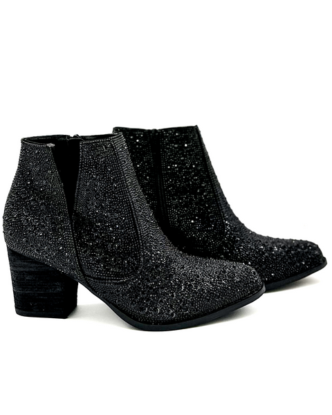 Shine Star Rhinestone Bootie in Black