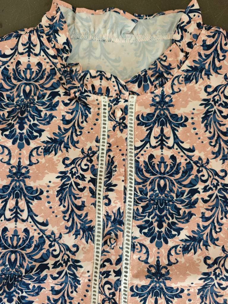 Bohemia Ethnic Floral Print Ruffle Neck Blouse