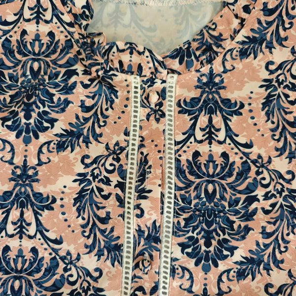 Bohemia Ethnic Floral Print Ruffle Neck Blouse