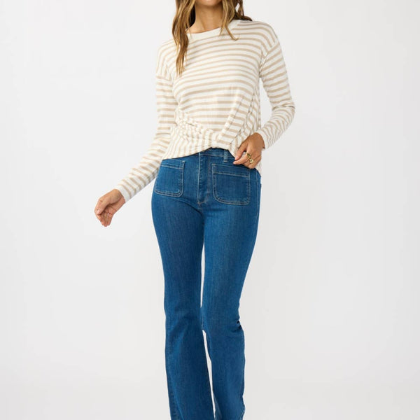 Horizontal Stripe Front Knot Pullover Sweater