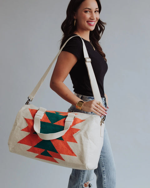 Beige, Orange & Green Aztec Duffel