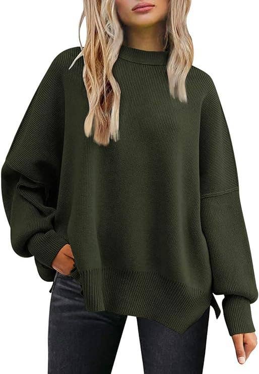 Crewneck Batwing Sleeve Chunky Sweater
