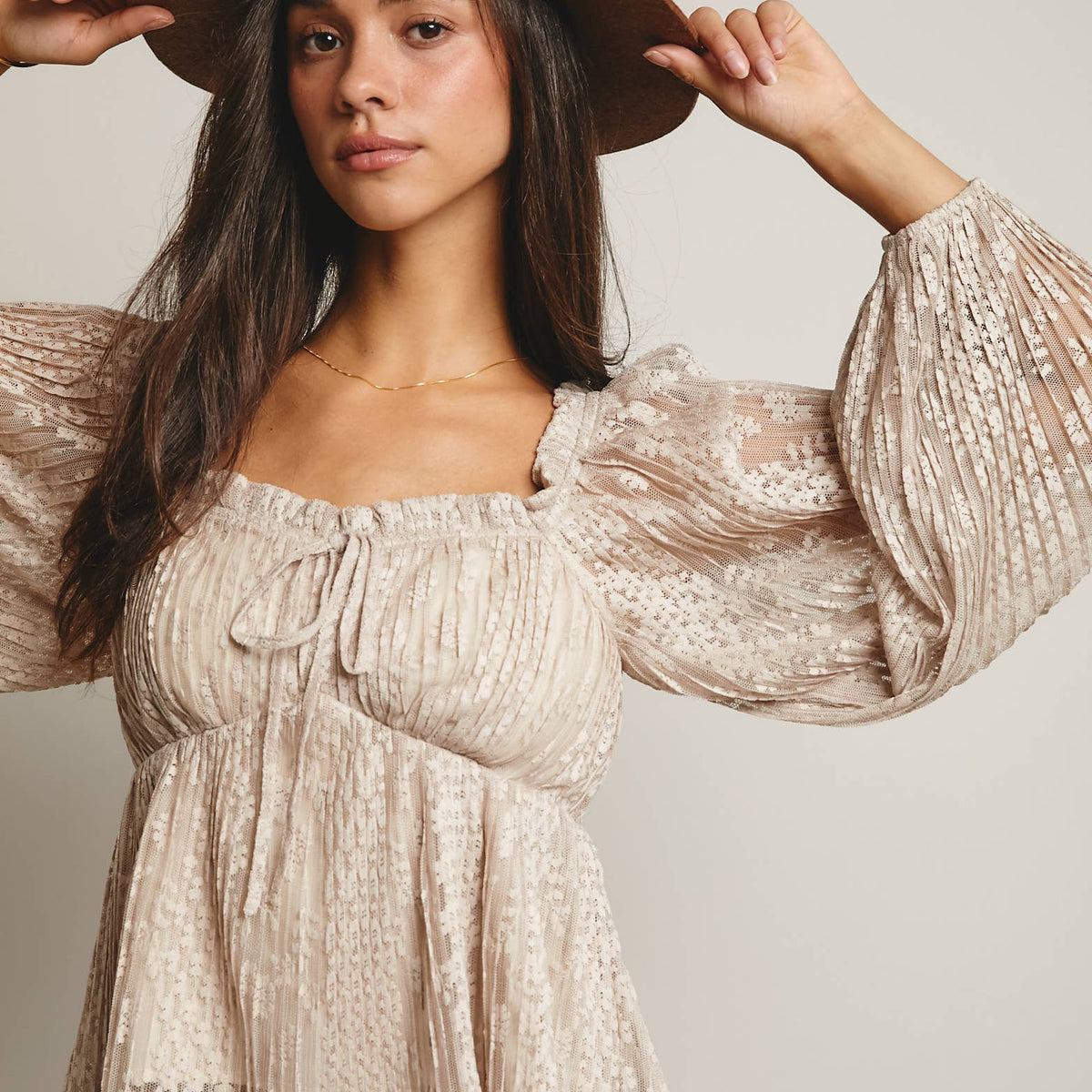 Zoey Pleated Lace Peplum Blouse