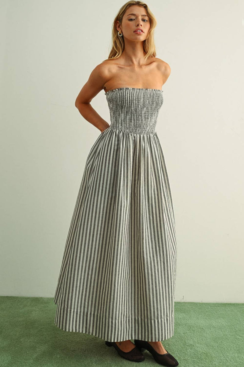 Cotton Striped Smock Maxi Dress