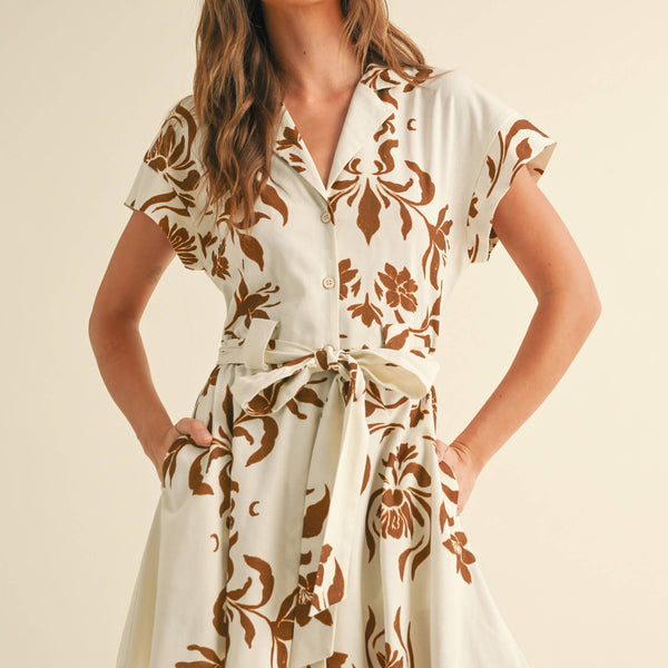 Floral Printed Linen Shirt Dress