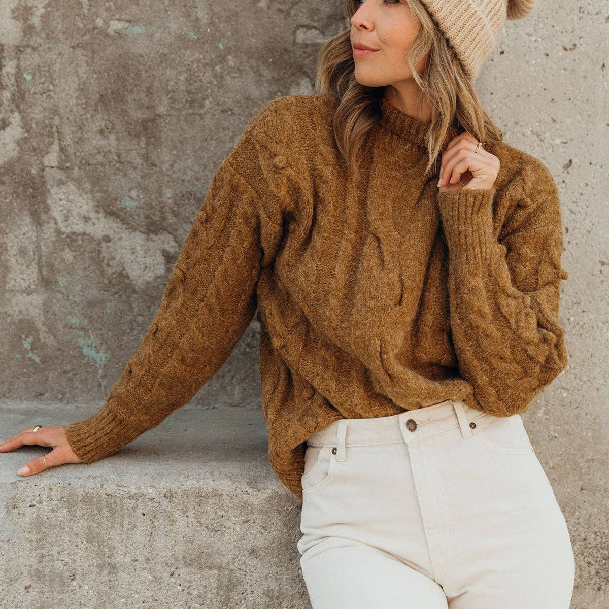 Cable Knit Mock Neck Cozy Sweater