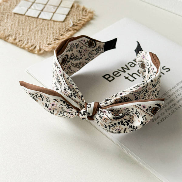 Paisley Satin Wide Headband with Knot for Women