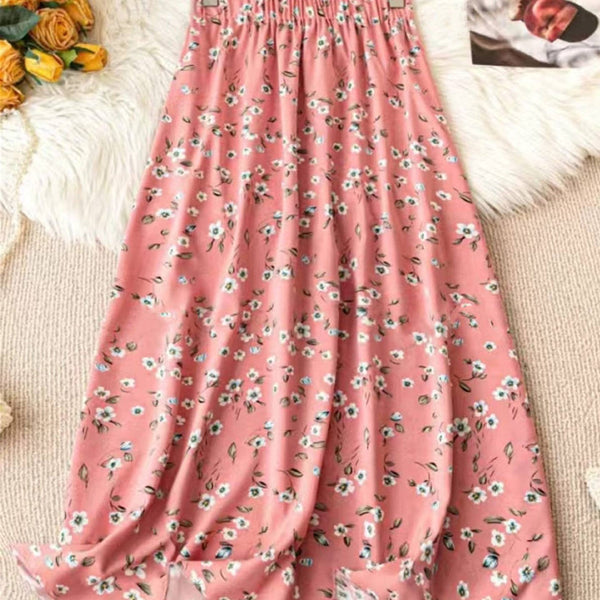 High Waist Slim Floral Maxi Skirt