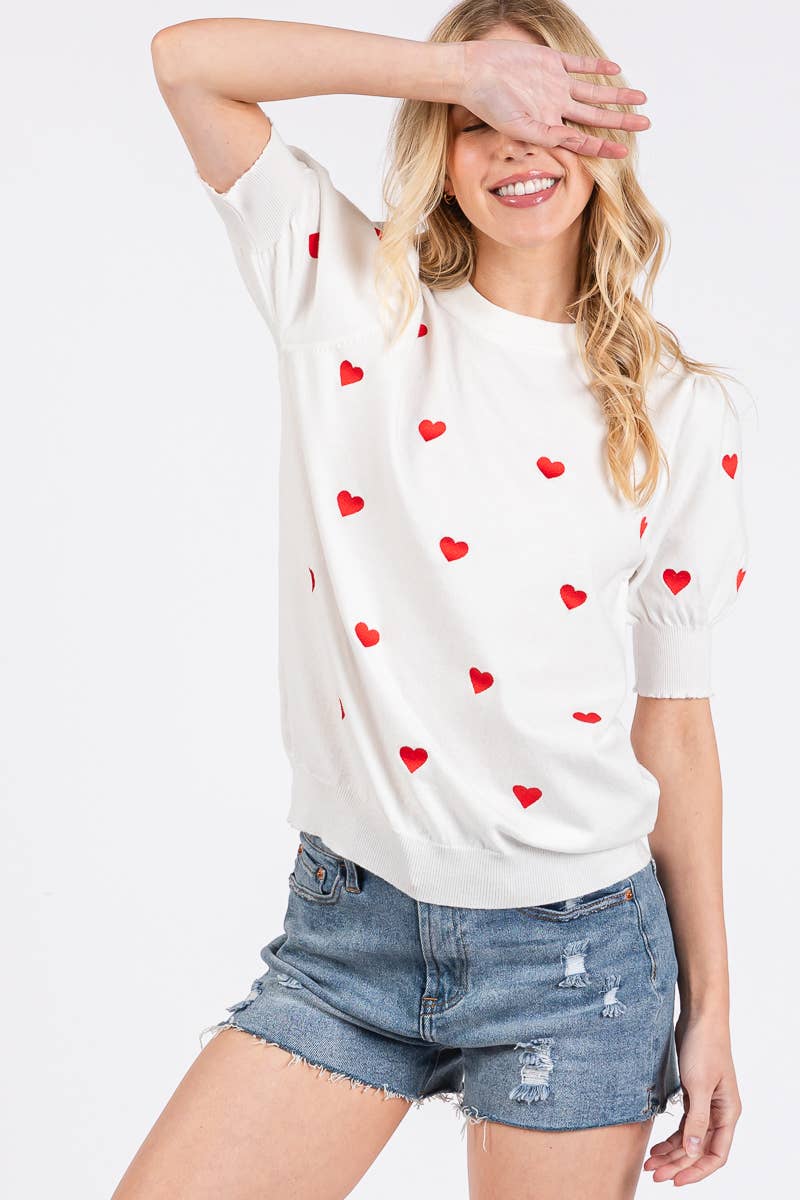 VALENTINES HEART SWEATER SHORT SLEEVE TOP