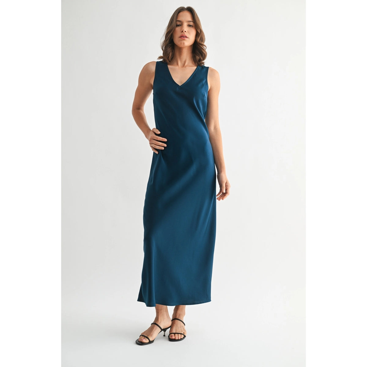 Satin V-Neck Maxi Dress