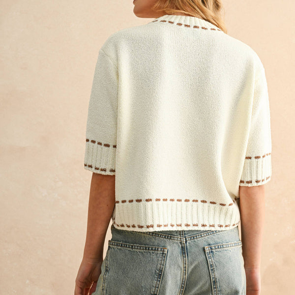 Stich Effect Detail Short Sleeve Sweater