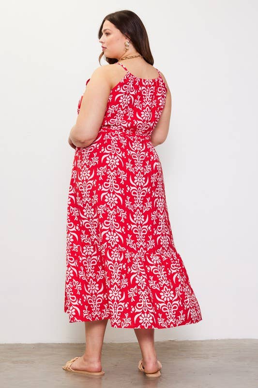Printed Halter Neck Maxi Trepeze Dress- Curvy