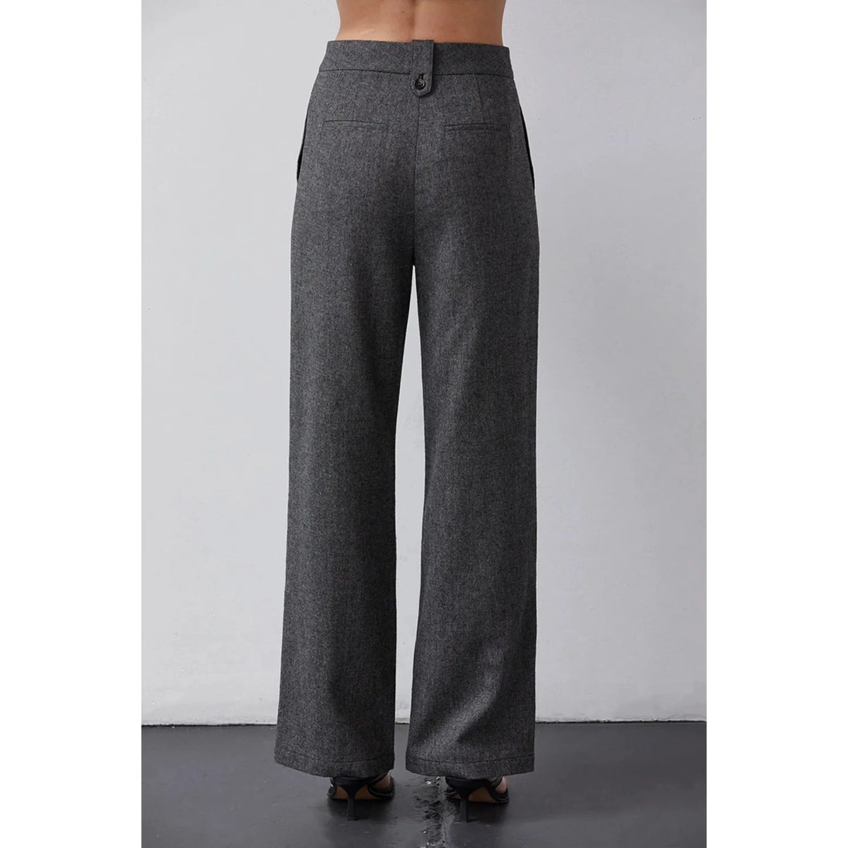 Dark grey wool-blend womens business pants; womens clothing.