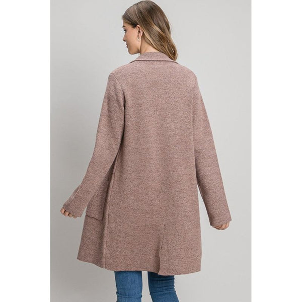 Long knit coat with pockets and buttons; womens clothing