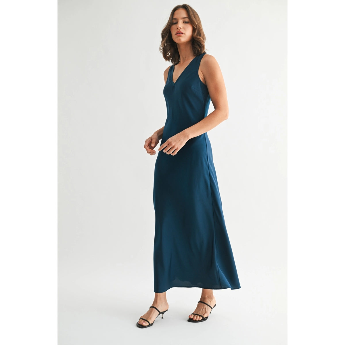 Satin V-Neck Maxi Dress