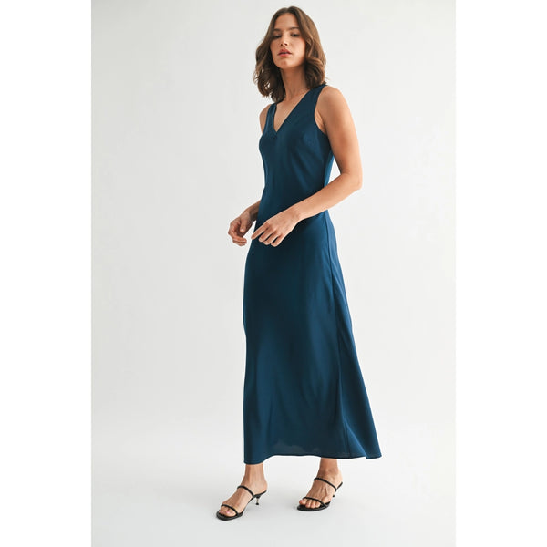 Satin V-Neck Maxi Dress