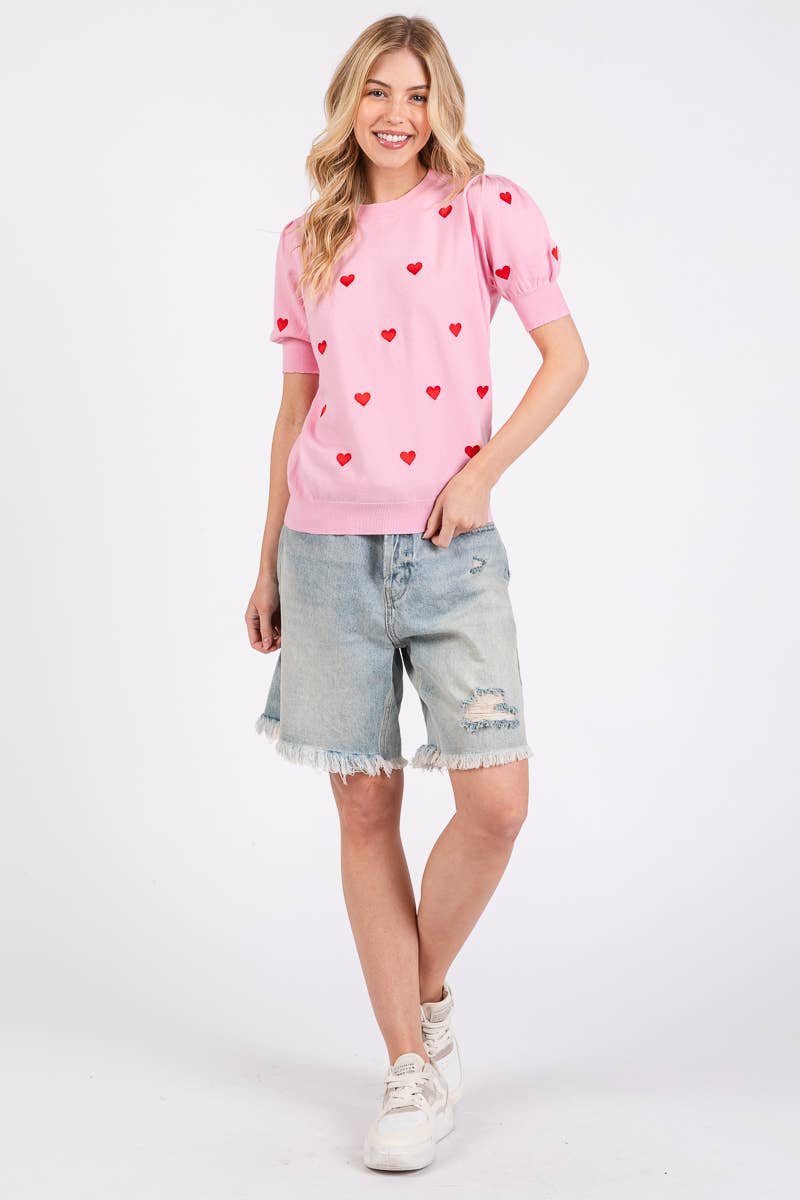 VALENTINES HEART SWEATER SHORT SLEEVE TOP