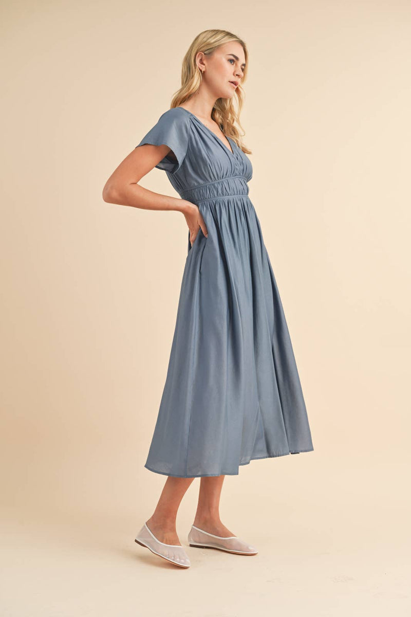 Satin Flutter Sleeve Midi Dress