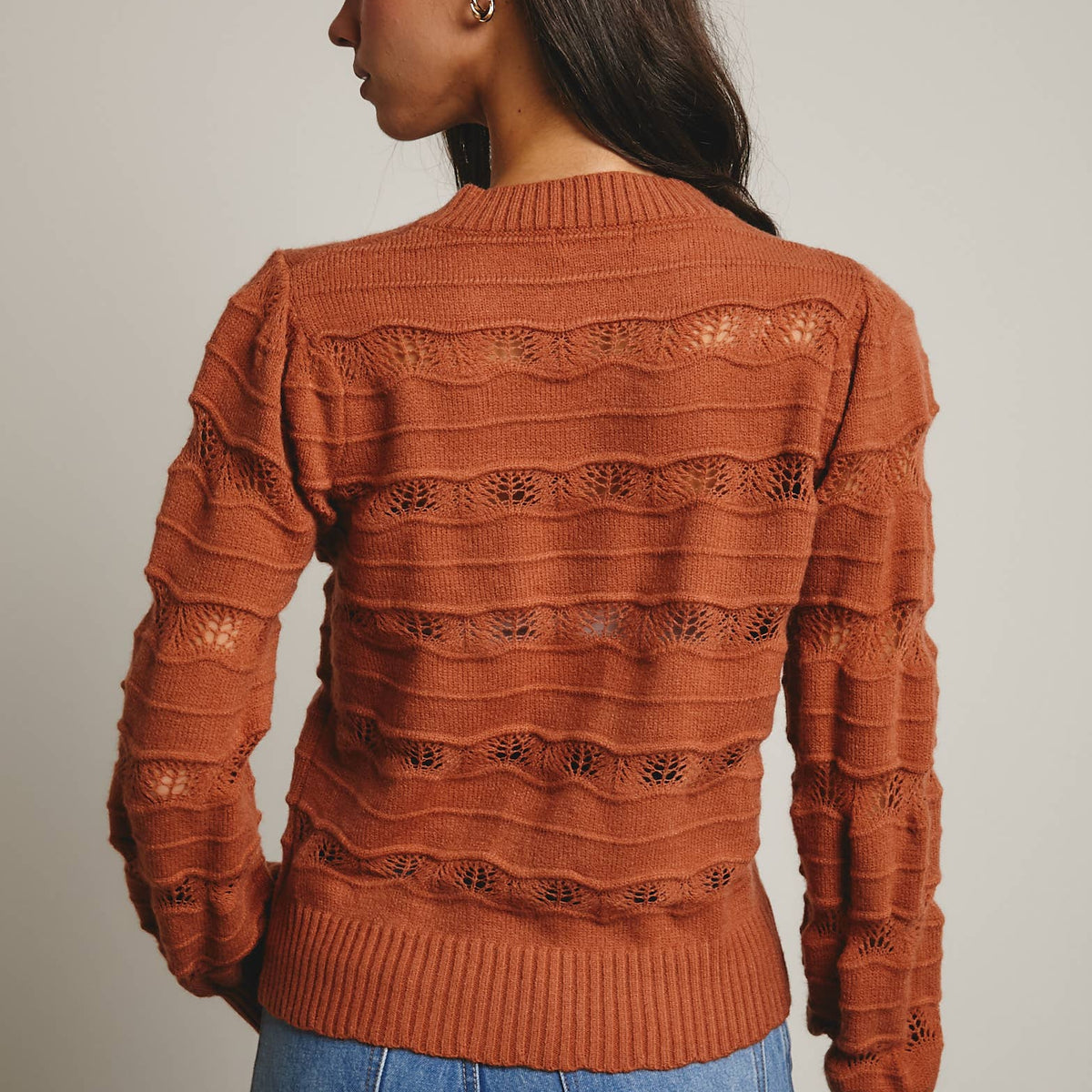 Olivia Pointelle Stripe Knit Pullover