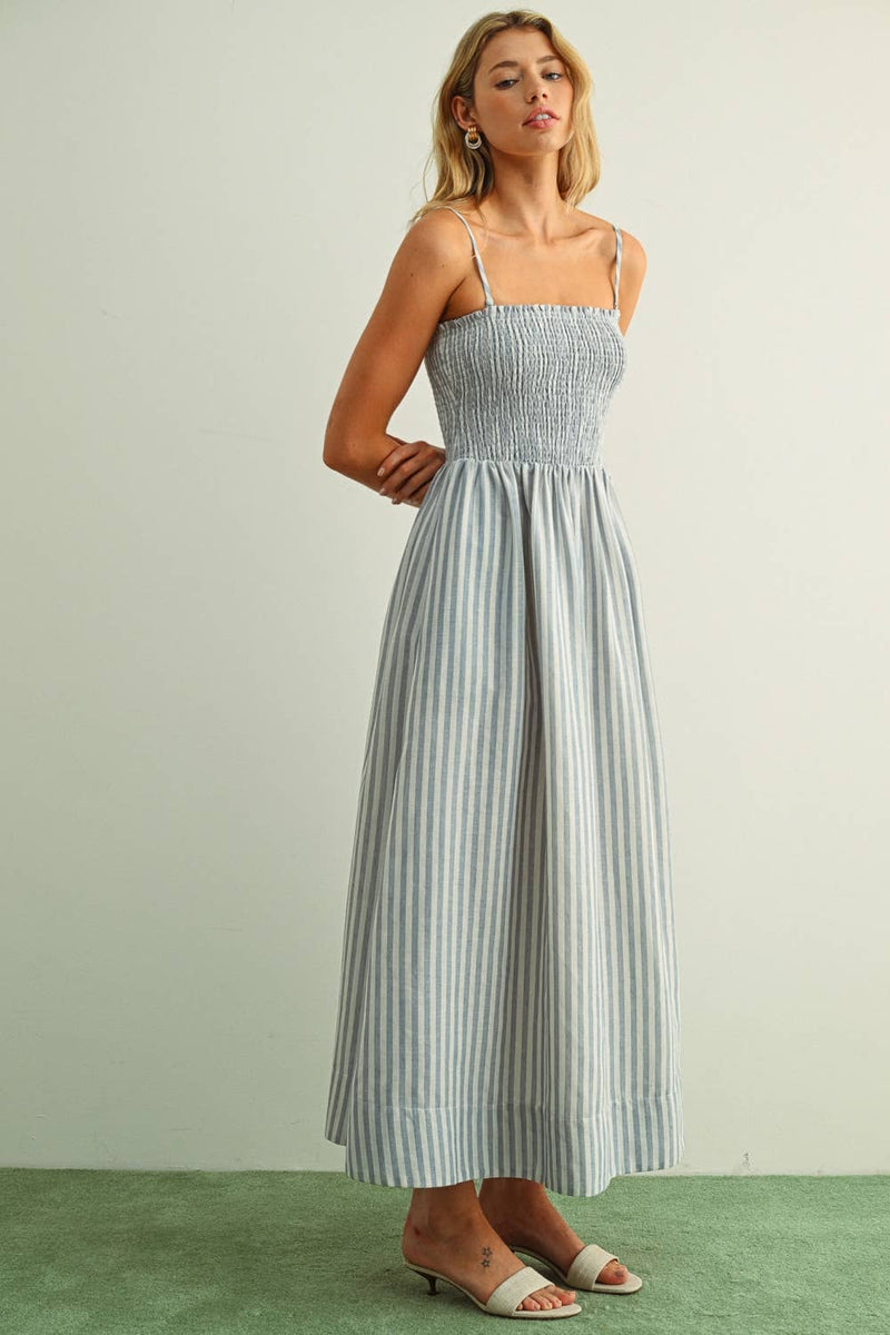 Cotton Striped Smock Maxi Dress