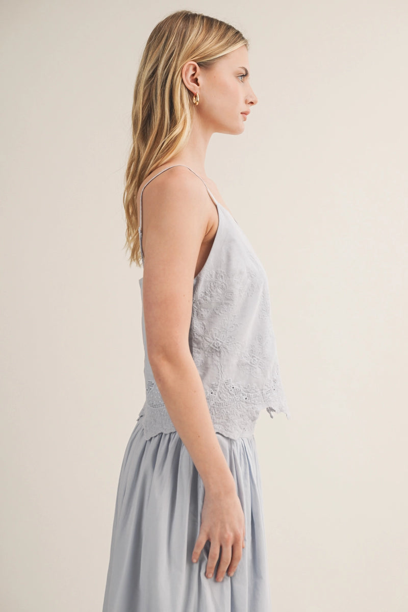 V-Neck Eyelet Embroidered Button Camisole