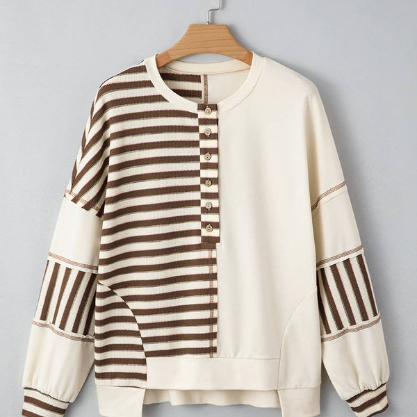 Stitched Detail Color Block Patchwork Oversized Pullover Top